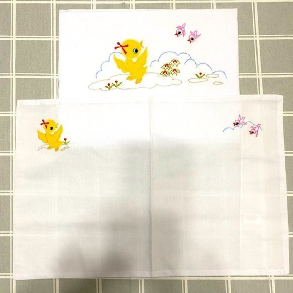NIP Lillian Vernon Cribset Flat Sheet Pillowcase Embroidered Ducks Birds Bedding
